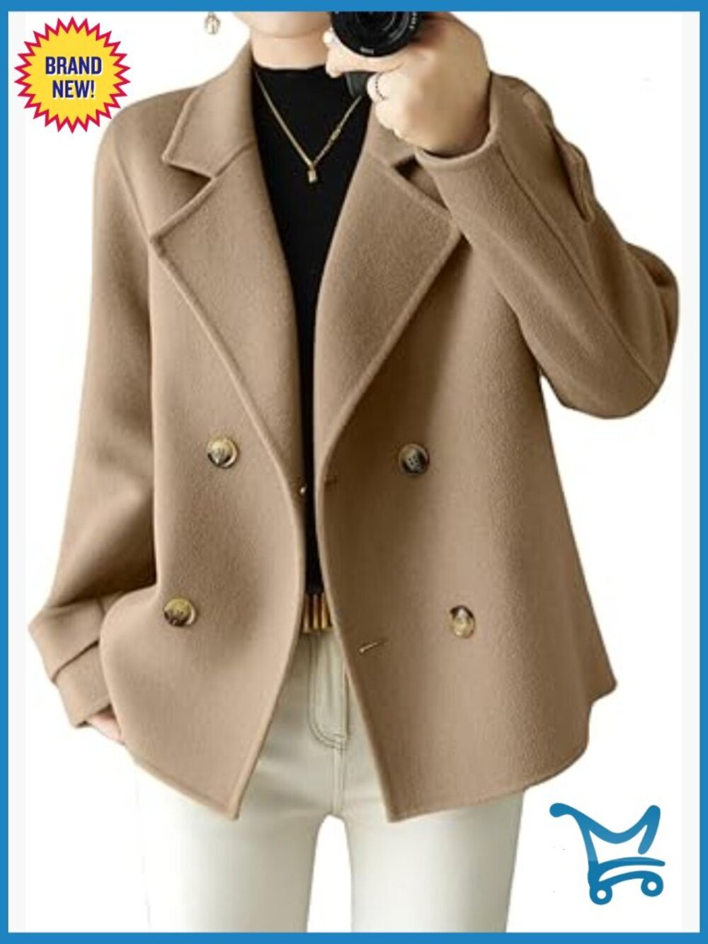 Women's Wool Blend Double Breasted Pea Coat Business Casual Blazer Jacket